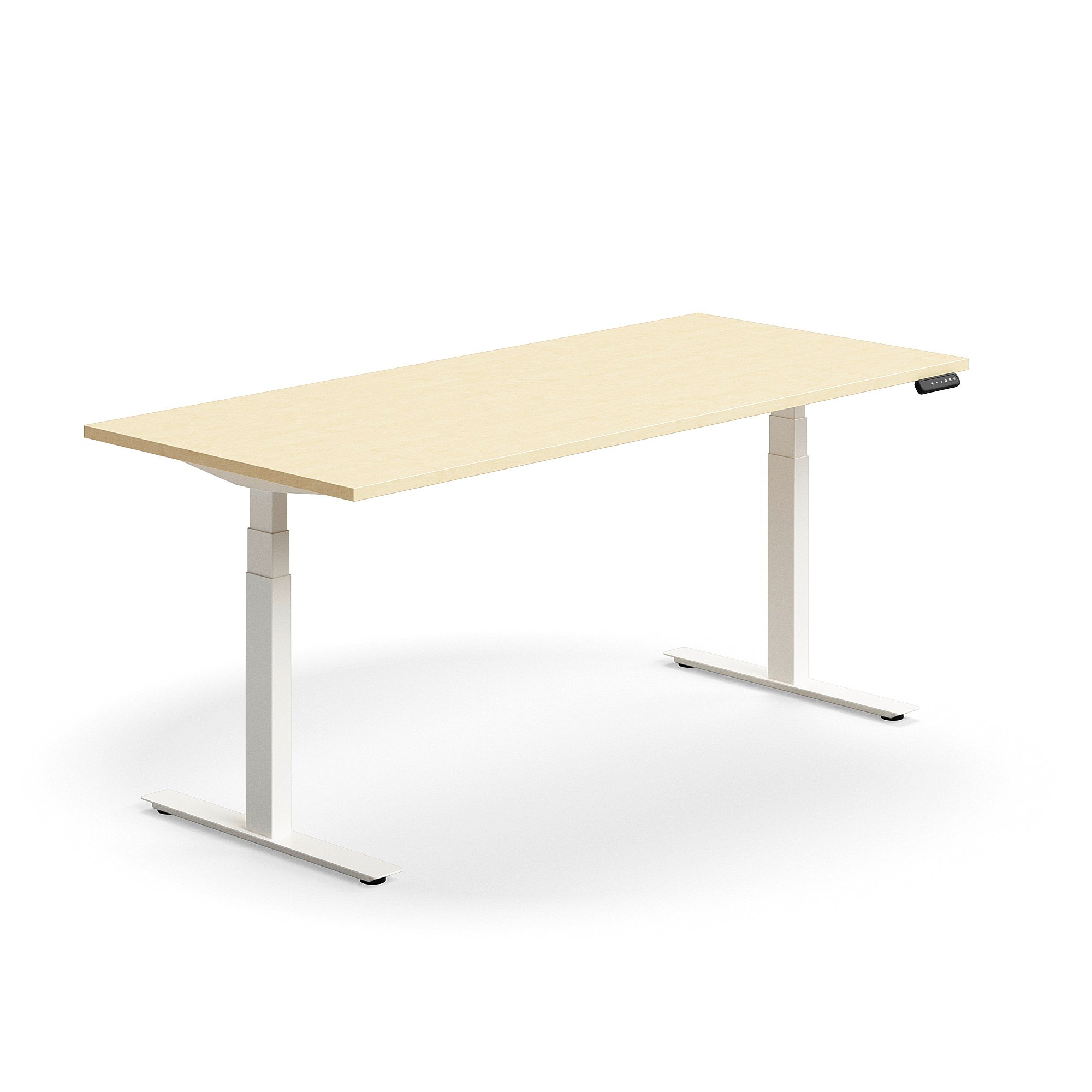 Výškově nastavitelný stůl QBUS, 1800x800 mm, bílá podnož, bříza