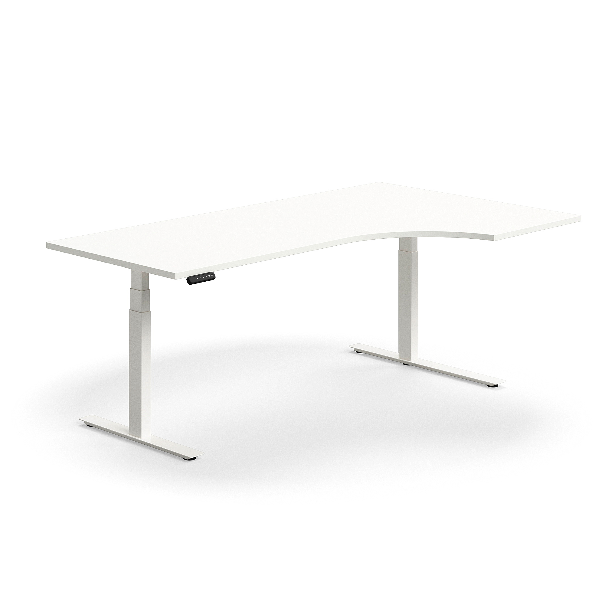 Výškově nastavitelný stůl QBUS, rohový, 2000x1200 mm, bílá podnož, bílá