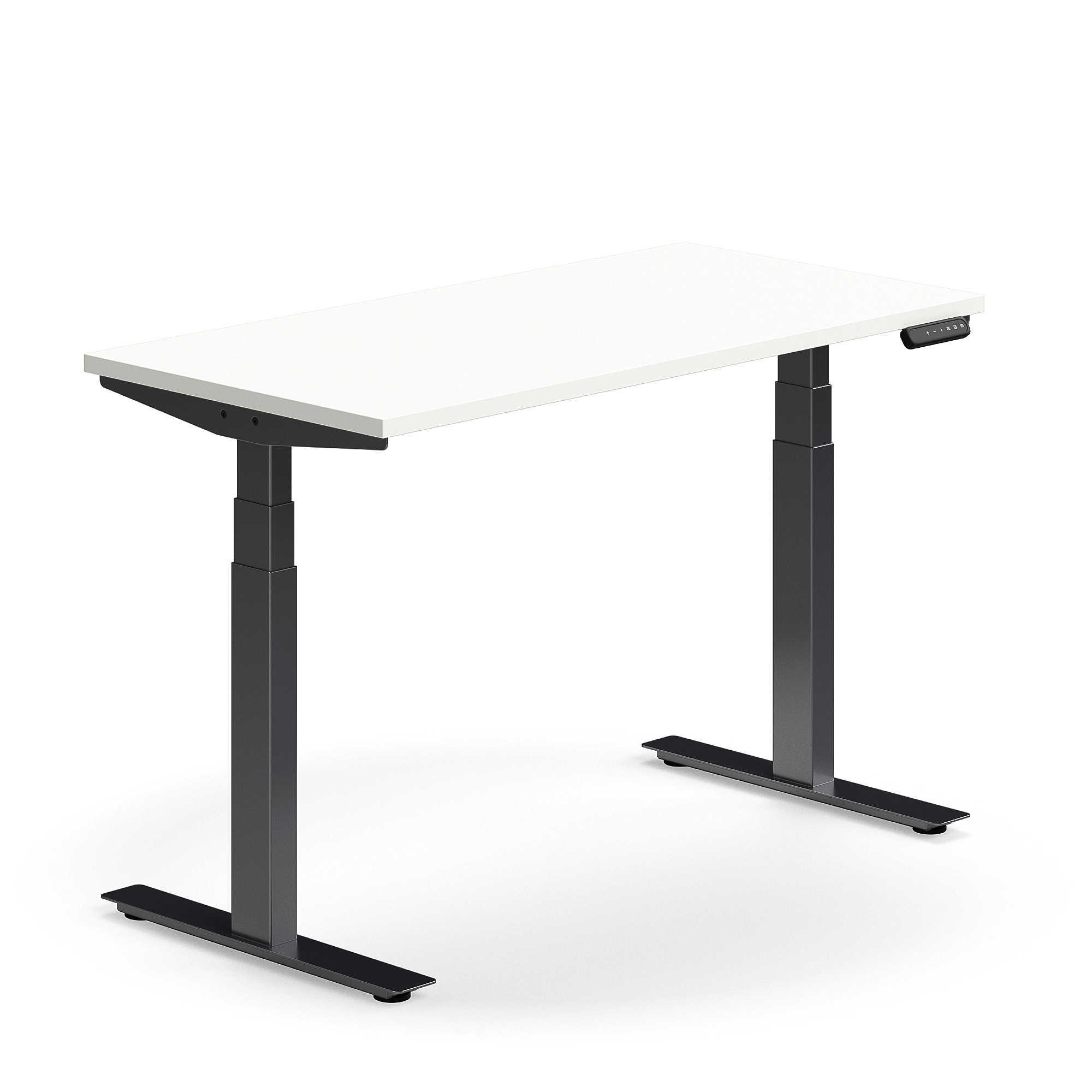 Výškově nastavitelný stůl QBUS, 1200x600 mm, černá podnož, bílá