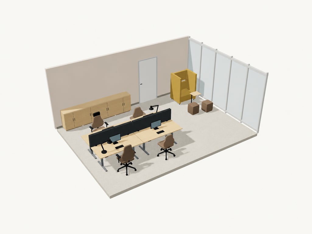 Náhled 3D modelu – Vzorová kancelář pro čtyři osoby