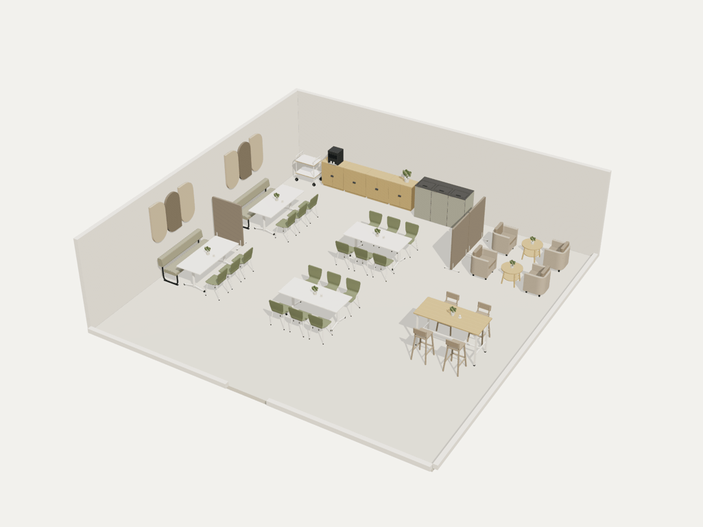 Náhled interaktivního modelu firemního bistra 100 m²