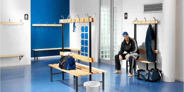 lockers in a wet changing room