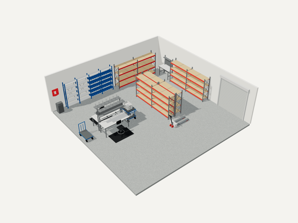 Náhled 3D modelu – Vzorový sklad pro e-shopy 100 m²