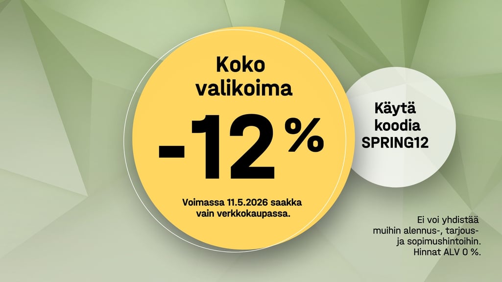 12% alennusta koko valikoimasta