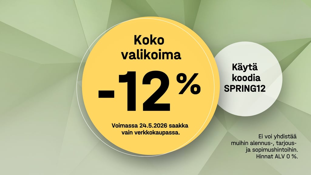 12% alennusta koko valikoimasta