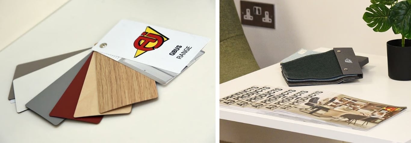 AJ Products office furniture samples in their Farnborough showroom