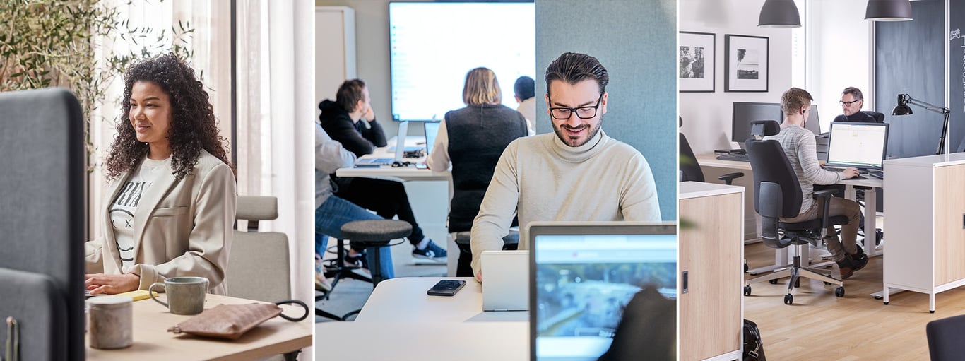 Personer som sitter foran pc på kontoret