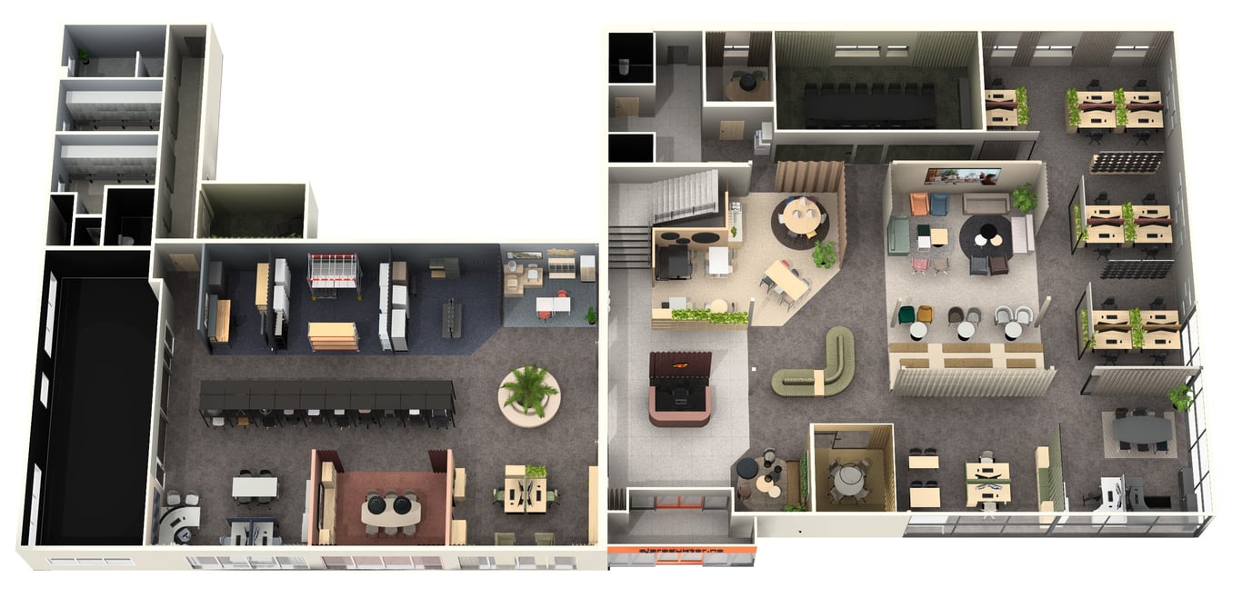 Oversiktsbilde showroom i 3D