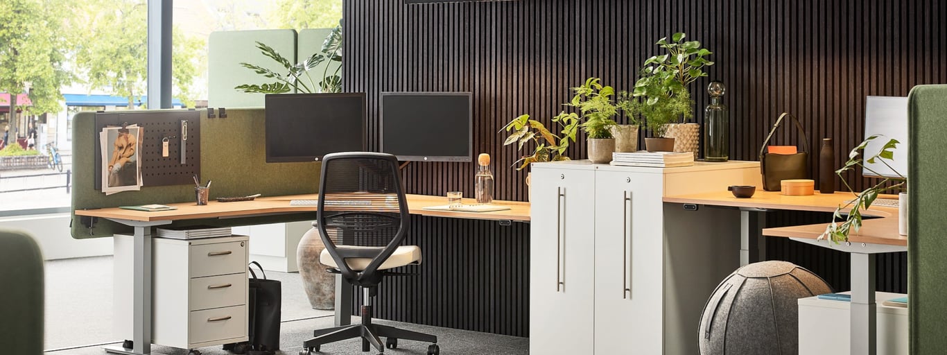A modern office environment with a clean and organized design