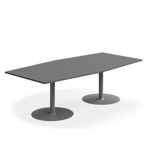 Møtebord FLEXUS, 2400x1200 mm, båtformet, grå/sølv