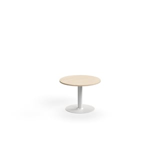 Sofabord ALVA, Ø700 H500 mm, høytrykkslaminat, hvit/bjørk