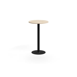 Stół barowy ALVA, Ø700x1100 mm, montaż do podłogi, laminat wysokociśnieniowy, czarny/brzoza