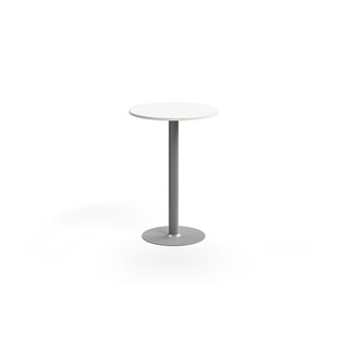 Bar table ALVA, Ø700x1000 mm, floor fixed, high pressure laminate, silver/white