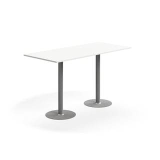 Barový stôl ALVA, 1800x800x1000 mm, s kotvením do zeme, HPL, strieborná/biela