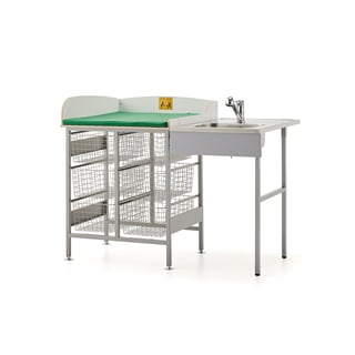 Skötbord NEIL, 6 st trådkorgar, 1400 mm, tvättdel höger