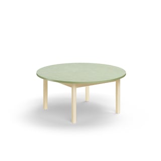 Tisch DECIBEL, Ø1200x530 mm, schallabsorbierendes Linoleum, Birke/Grün grau
