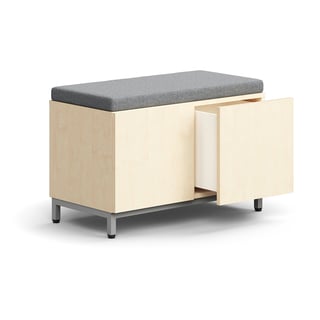 Bekkur með skúffum QBUS, fætur, ýtt til að opna , 534x800x420 mm, silfurlitaður, birki, grár sætispú