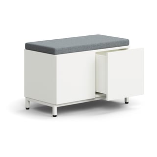 Sitzbank mit Schubladen QBUS, Beingestell, Push-Open, 534x800x420 mm, weiß, graues Kissen
