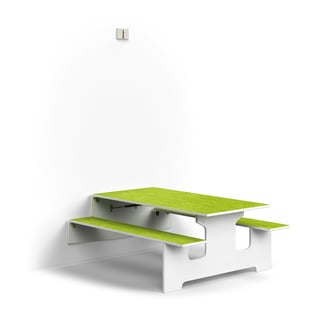 Wall mounted foldaway table LUCAS, 1400x1205x720 mm, linoleum, white/green