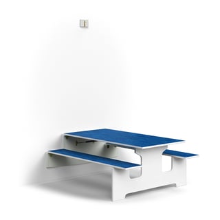 Wall mounted foldaway table LUCAS, 1400x1205x720 mm, linoleum, white/blue