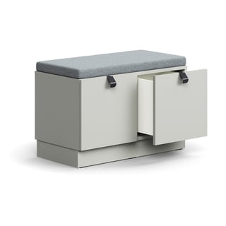 Opbergbank met laden QBUS, onderstel, handgreep, 534x800x420 mm, lichtgrijs, grijs kussen