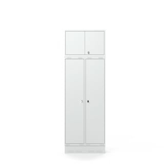 Kledinglocker FORCE, 2 modules, bovenkast, plint, 2440x800x550 mm, grijs