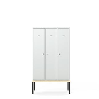 Garderobeskap FORCE, 3 seksjoner, benkestativ, H2120 B1200 D550 mm, grå