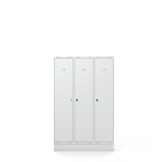 Clothes locker FORCE, 3 modules, skirting base, 1890x1200x550 mm, grey