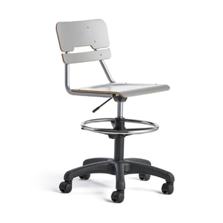 Stol LEGERE højdejusterbar, stort sæde, med hjul, H 530-720 mm, grå