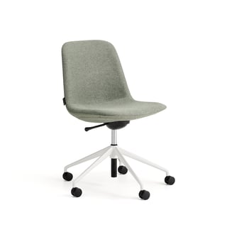 Tuoli LANGLEY, matala istuin, pyörät, valkoinen/vihreänharmaa