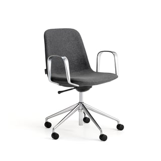 Stol LANGLEY, låg, med hjulstativ och armstöd, borstad aluminium/antracitgrå