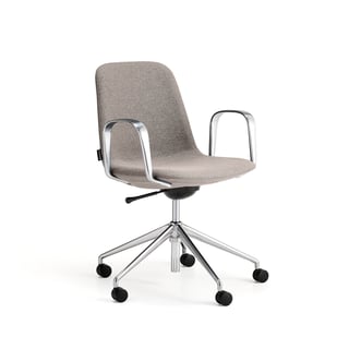 Krzesło LANGLEY, niskie siedzisko, koła, podłokietniki, szczotkowane aluminium/taupe