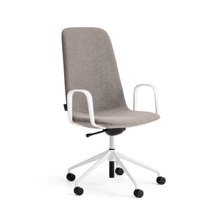Stol LANGLEY, mellan, med hjulstativ och armstöd, vit/taupe