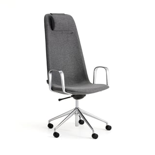 Chair LANGLEY, high seat, wheeled, armrests, brushed aluminum/anthracite