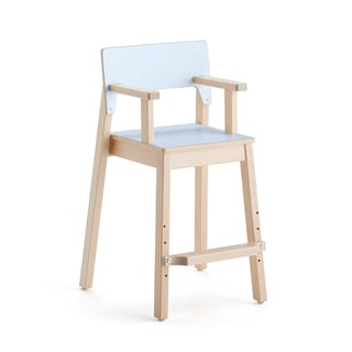 Høy barnestol LOVE med armlener, H500 mm, bjørk/blå laminat