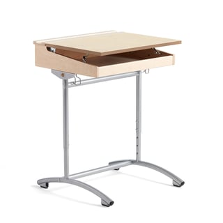 Height-adjustable school desk ACCESS, 650x550 mm, silver,  beige sound absorbent linoleum