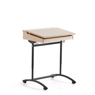 Height-adjustable school desk ACCESS, 650x550 mm, anthracite, birch sound absorbent high pressure la
