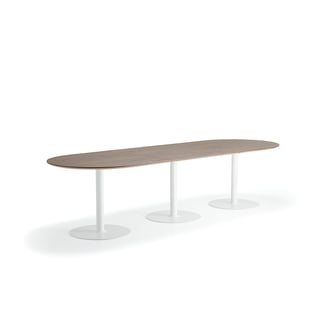 Tisch METRIC, oval, 3000 x 1000 x 720 mm, weiß/Walnuss
