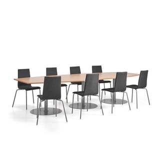 Pakettitarjous FLEXUS + MELVILLE, 1 pöytä ja 8 harmaata tuolia