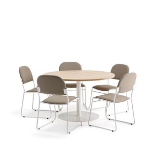 Furniture set VERTICUS + DAWSON, 1 table and 5 beige/white chairs