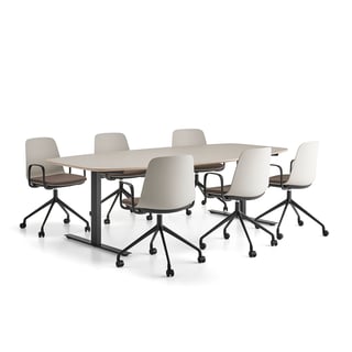 Komplet nameštaja NOVUS + LANGFORD, 1 sto + 6 siva/braon stolica