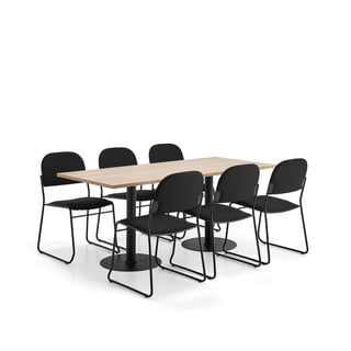 Möbelgrupp VERTICUS + DAWSON, 1 bord + 6 svarta stolar