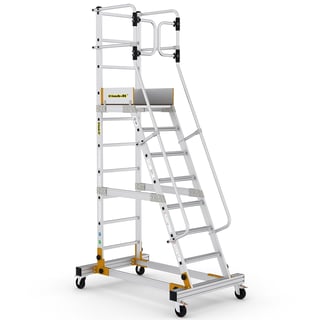 Mobile steps with safety gate, 8 treads, H 2000 mm