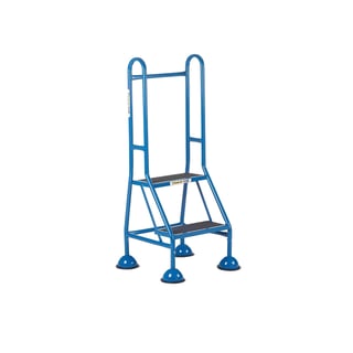 Mobile steps, 2 treads, H 510 mm, with double handrail, blue