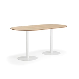 Barbord METRIC, oval, 2000x1000x900 mm, hvid/eg
