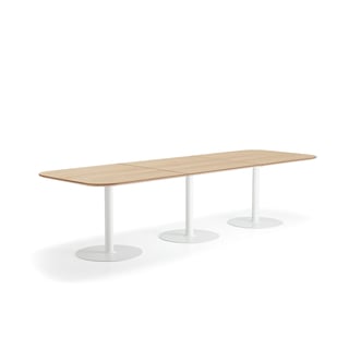 Bord METRIC, avrundede hjørner, L3000 B1000 H720 mm, hvit/eik