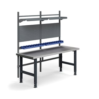 Complete workbench TRUST, inc. tool panels, boxes + shelves, 2000x760 mm, steel