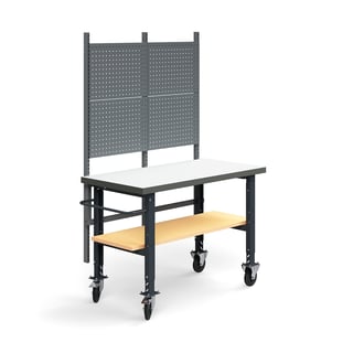 Komplett arbetsbänk TRUST på hjul, verktygstavla, underhylla, 1500x760 mm, högtryckslaminat