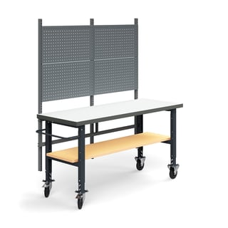 Teollisuuspöytäkokonaisuus TRUST, siirrettävä, työkalupaneeli, alahylly, 2000x760 mm, korkeapainelam