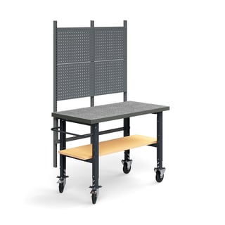 Teollisuuspöytäkokonaisuus TRUST, siirrettävä, työkalupaneeli, alahylly, 1500x760 mm, vinyyli